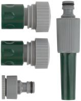 Набор поливочный 4шт 3/4дюйм ( насадка для полива; соединитель; соединитель с автостопом; адаптер внешний ) FIT 77292