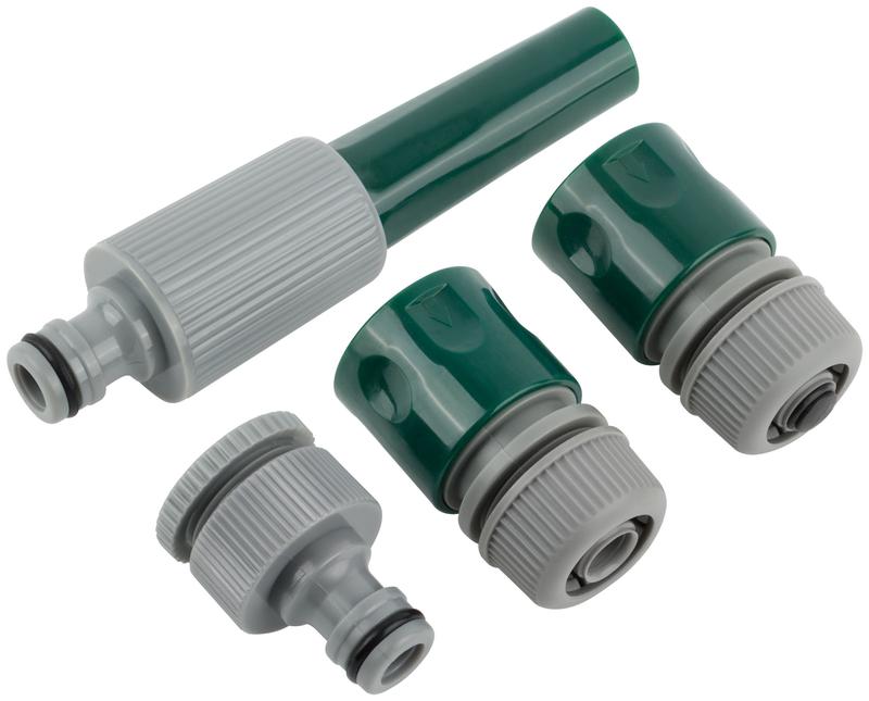 Набор поливочный 4шт 1/2дюйм ( насадка для полива; соединитель; соединитель с автостопом; адаптер внешний ) FIT 77291