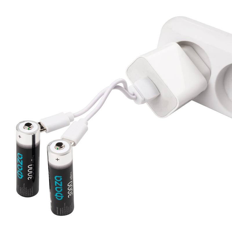 Аккумулятор литиевый AA 1.5В Li-Ion 3000мВт.ч 2000мА.ч зарядка от Type-C шнур в комплекте BL-2 (уп.2шт) ФАZА 5061576